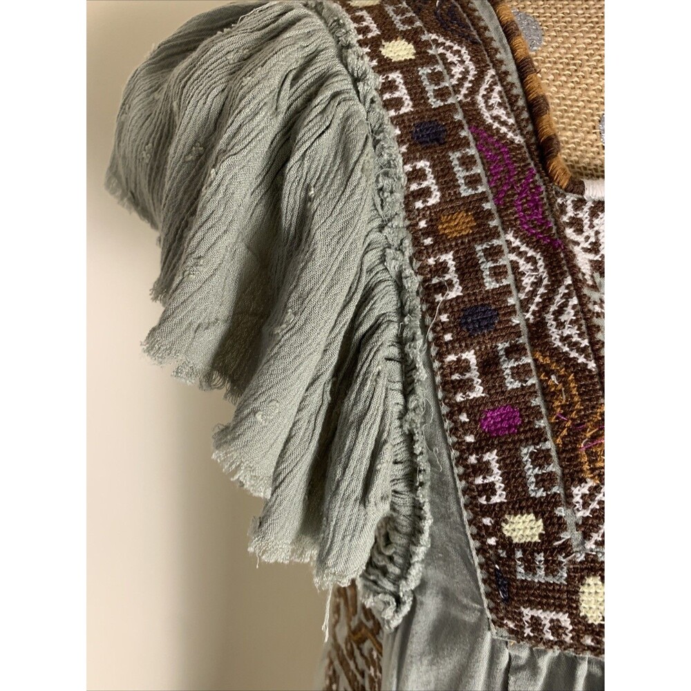 FREE PEOPLE Sz XS Day Glow Mini Dress Spanish Moss Boho Hippie Festival - Picture 5 of 13